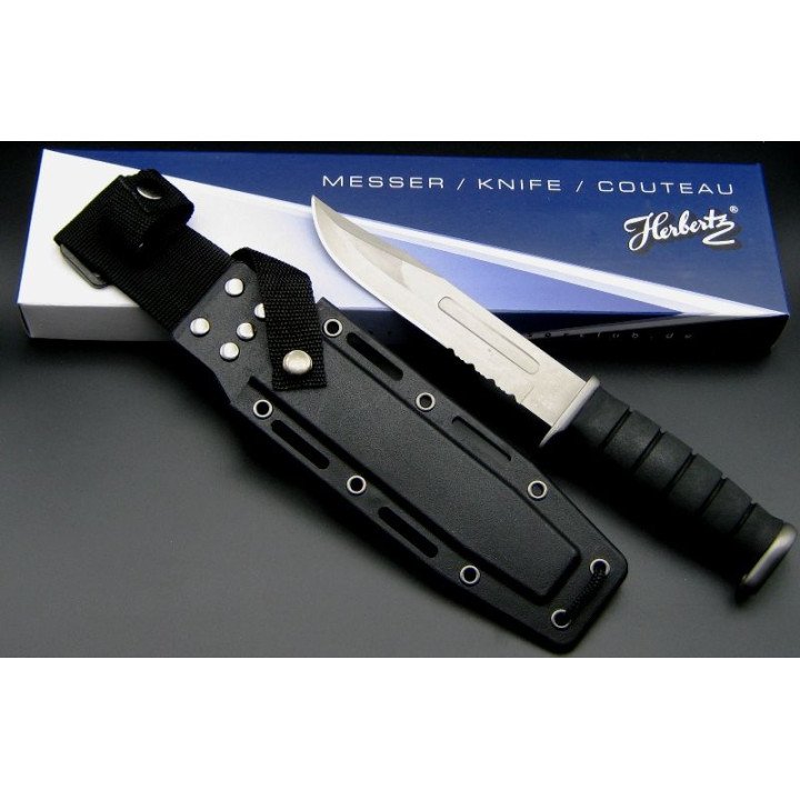 Poignard Herbertz Bowie noir 18 cm semi dentée + Foureau