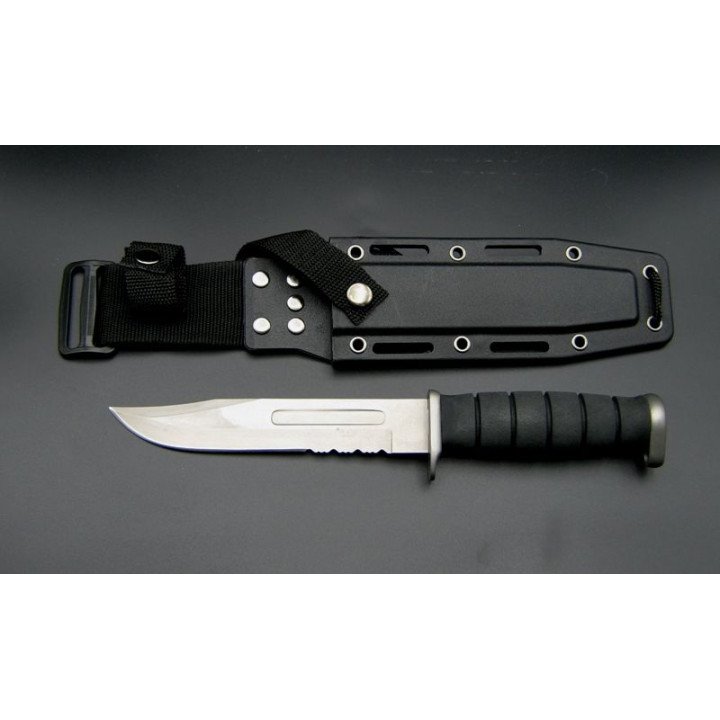 Poignard Herbertz Bowie noir 18 cm semi dentée + Foureau