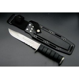Poignard Herbertz Bowie noir 18 cm semi dentée + Foureau