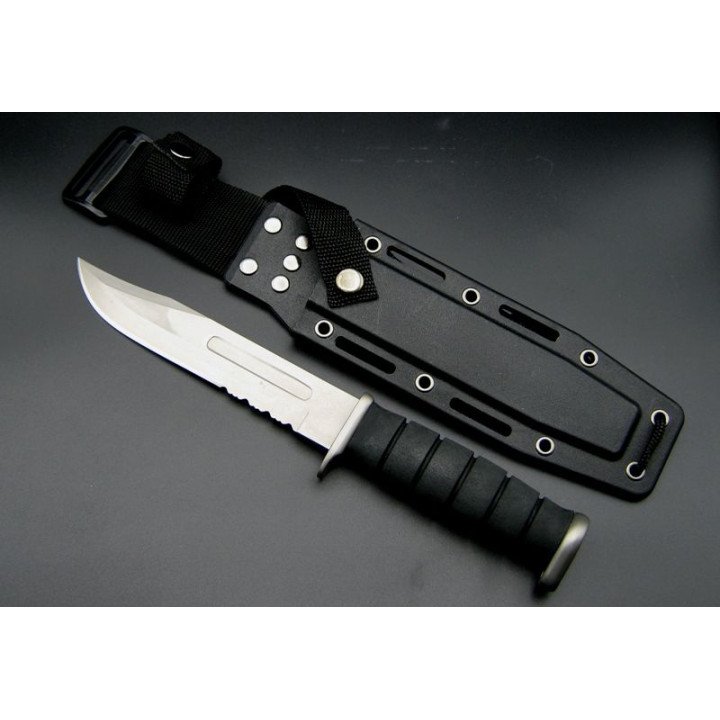 Poignard Herbertz Bowie noir 18 cm semi dentée + Foureau